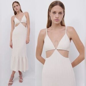 NWT Jonathan Simkhai Ayla Midi Rhinestone Cutout Dress Midi Ivory Size 6